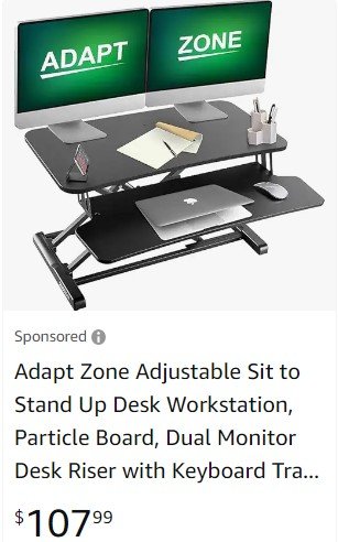 Adapt Zone Adjustable Sit to Stand Up Desk Workstation, Particle Board, Dual Monitor Desk Riser with Keyboard Tray, Desktop Riser for Home Office Laptop, Black 32"