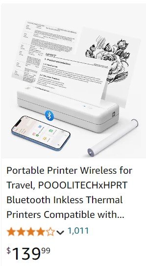 Portable Printer Wireless for Travel, POOOLITECHxHPRT Bluetooth Inkless Thermal Printers Compatible with Phones & PCs, Compact Mobile Printers for Home Office Vehicles, Includes Paper Rolls