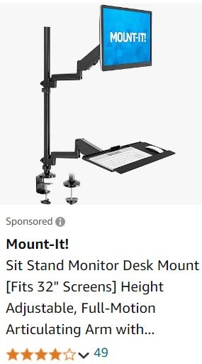 MOUNT-IT! Sit Stand Monitor Desk Mount [Fits 32" Screens] Height Adjustable, Full-Motion Articulating Arm with Keyboard Tray and Cable Management (Black)