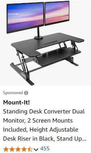 Mount-It! Standing Desk Converter Dual Monitor, 2 Screen Mounts Included, Height Adjustable Desk Riser in Black, Stand Up Desk Convertor Large 36" Wide, Sit Stand Convertor with Manual Lift Gas Spring