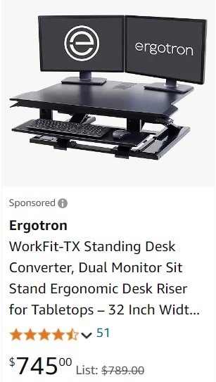 Ergotron – WorkFit-TX Standing Desk Converter, Dual Monitor Sit Stand Ergonomic Desk Riser for Tabletops – 32 Inch Width, Black